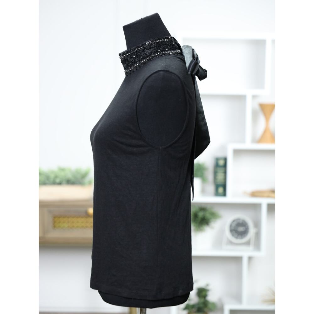 Generation Love Embellished Mock Neck Tank Black Cocktail Statement Bow Back — image 5 of 8